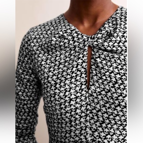 NWT Boden Empire Knot Midi Jersey Dress Stretch Black Lily Sprig Long Sleeve 4R - Picture 2 of 14